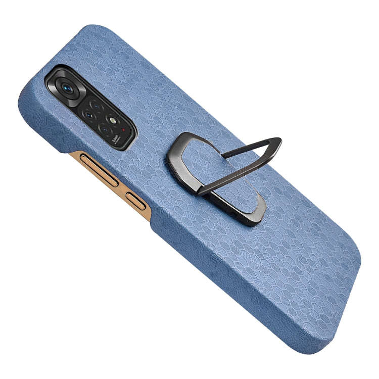 For Xiaomi Redmi Note 11 4G Global Ring Holder Honeycomb PU Phone Case(Light Blue)