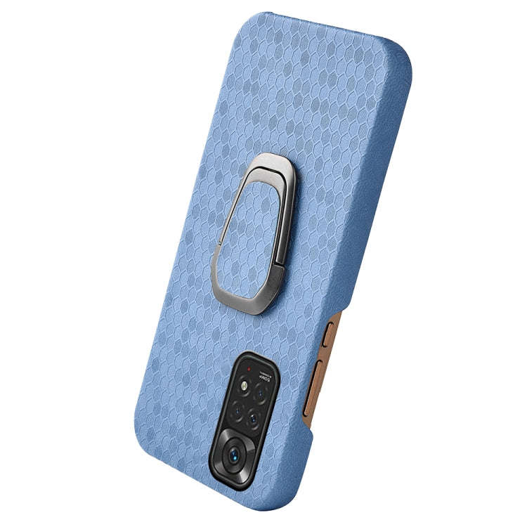 For Xiaomi Redmi Note 11 4G Global Ring Holder Honeycomb PU Phone Case(Light Blue)