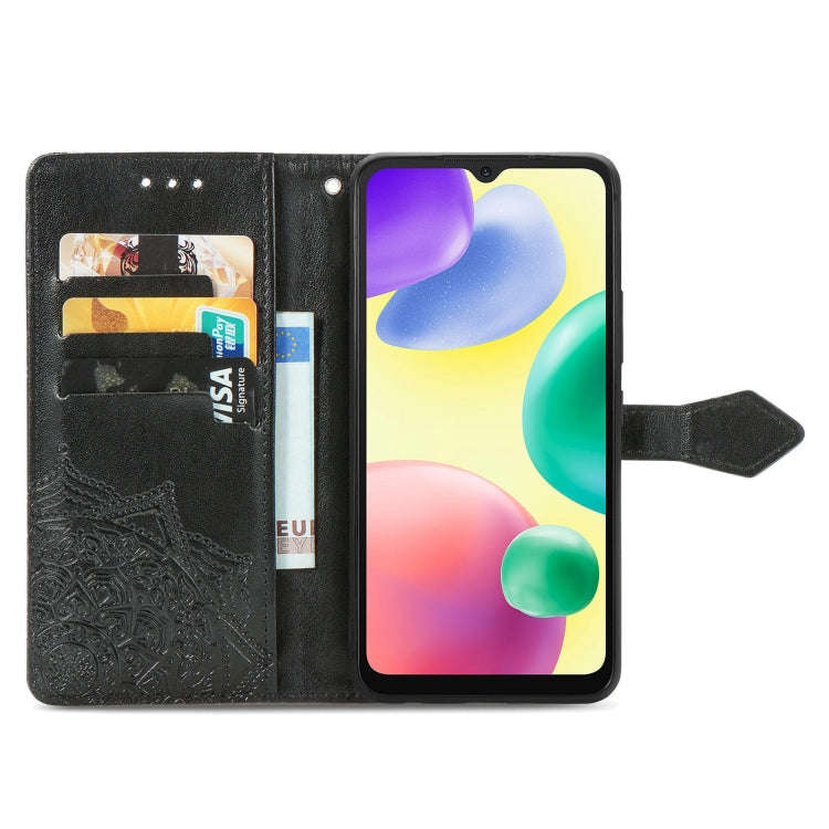 For Xiaomi Redmi 10A Mandala Flower Embossed Leather Phone Case(Black)