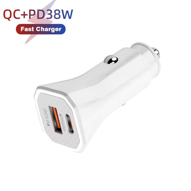 TE-P22 38W PD USB-C / Type-C + QC3. 0 USB Car Charger with 1m USB to Micro USB Data Cable(White)