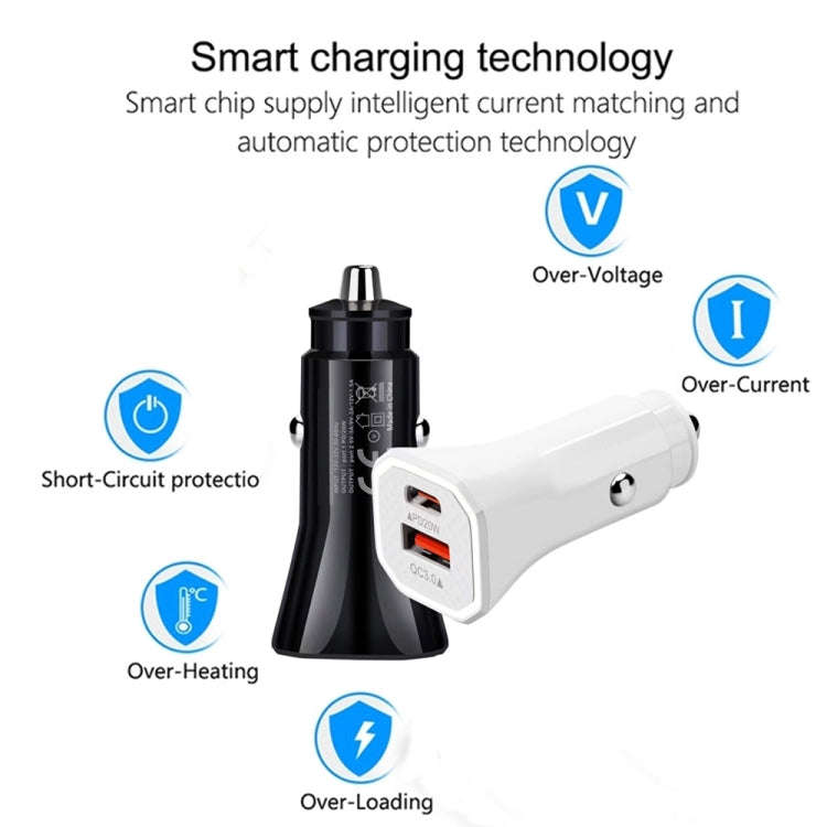 TE-P22 38W PD USB-C / Type-C + QC3. 0 USB Car Charger with 1m USB to Micro USB Data Cable(White)