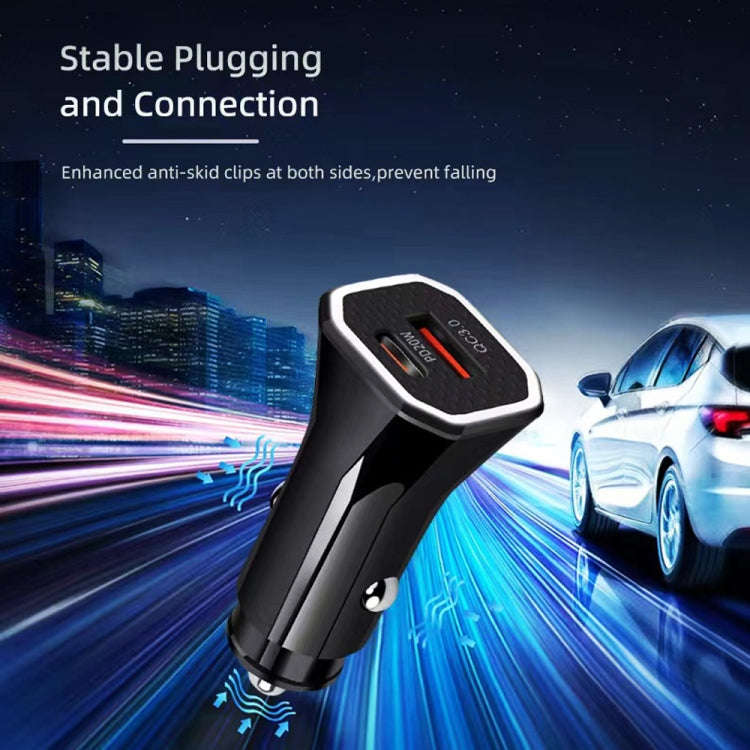 TE-P22 38W PD USB-C / Type-C + QC3. 0 USB Car Charger with 1m USB to Micro USB Data Cable(White)