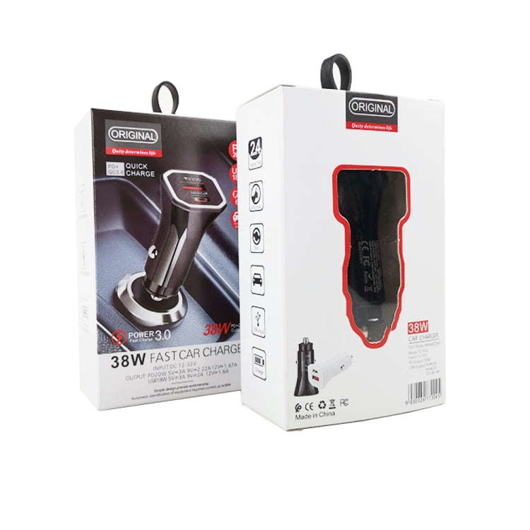 TE-P22 38W PD USB-C / Type-C + QC3. 0 USB Car Charger with 1m USB to Micro USB Data Cable(Black)