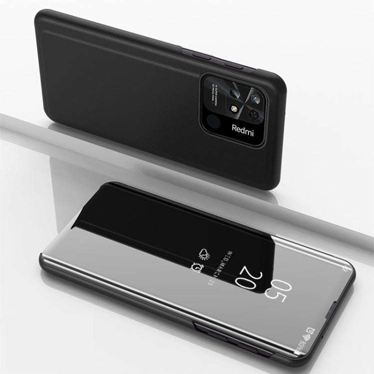 For Xiaomi Redmi 10C Plated Mirror Horizontal Flip Leather Case with Holder(Black)