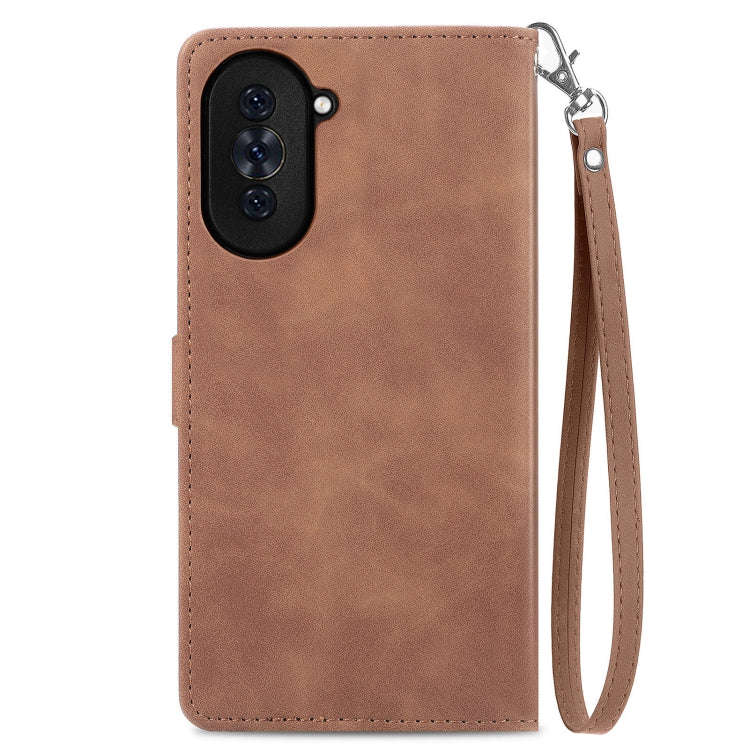 For Huawei Nova 10 Embossed Flower Zipper Leather Phone Case(Brown)