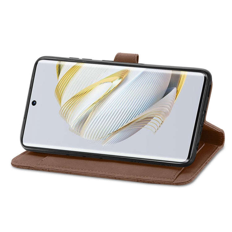 For Huawei Nova 10 Embossed Flower Zipper Leather Phone Case(Brown)