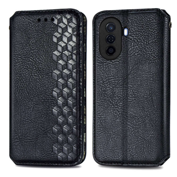 For Huawei Nova Y70 Cubic Grid Pressed Magnetic Leather Phone Case(Black)