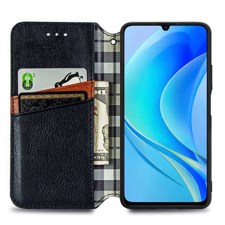 For Huawei Nova Y70 Cubic Grid Pressed Magnetic Leather Phone Case(Black)