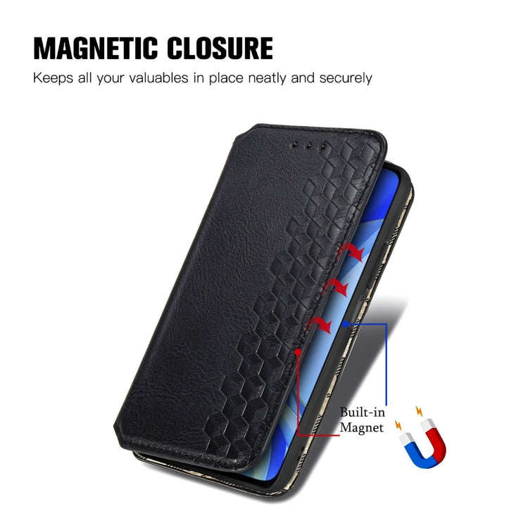 For Huawei Nova Y70 Cubic Grid Pressed Magnetic Leather Phone Case(Black)