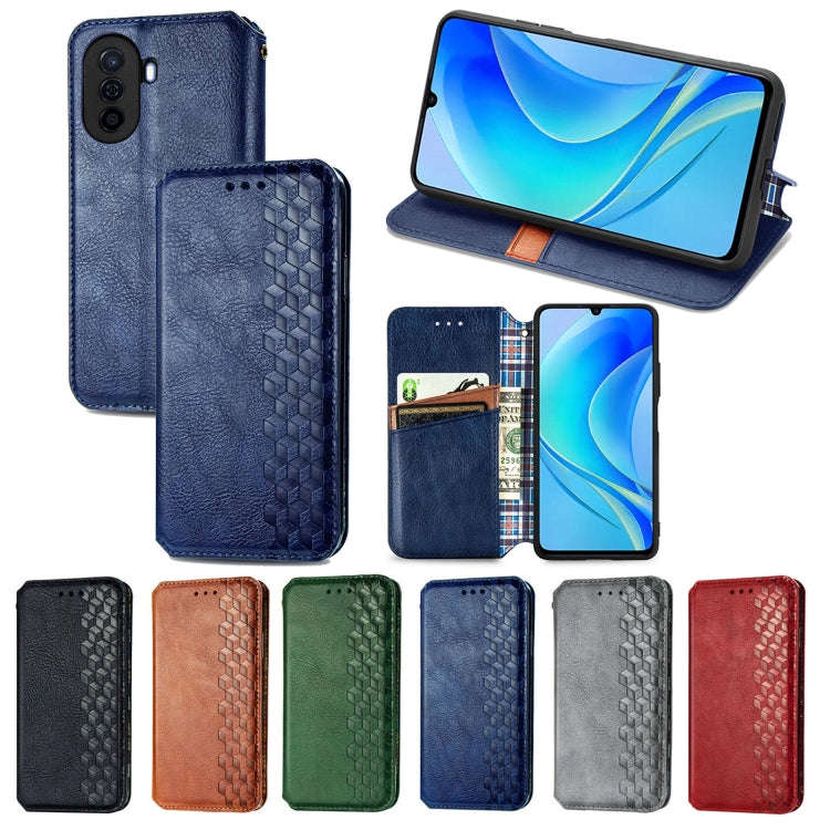 For Huawei Nova Y70 Cubic Grid Pressed Magnetic Leather Phone Case(Black)
