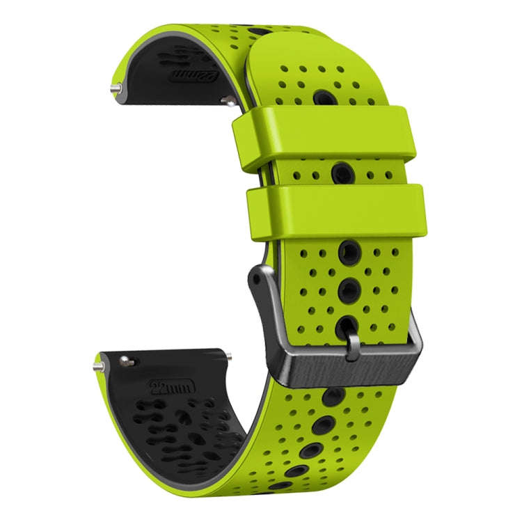 For Garmin Forerunner255 22mm Perforated Two-Color Silicone Watch Band(Lime+Black)