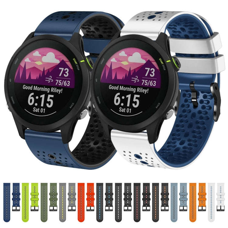 For Garmin Forerunner255 22mm Perforated Two-Color Silicone Watch Band(Lime+Black)
