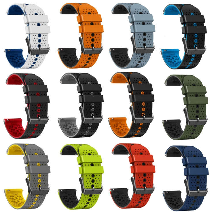 For Garmin Forerunner255 22mm Perforated Two-Color Silicone Watch Band(Lime+Black)
