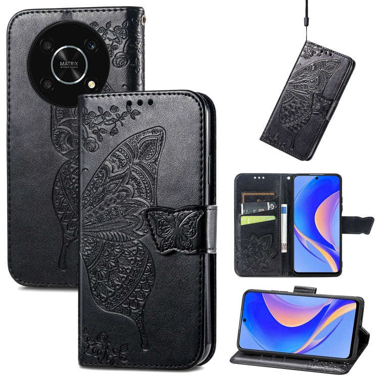 For Huawei nova Y90 Butterfly Love Flower Embossed Horizontal Flip Leather Case with Bracket / Ca...