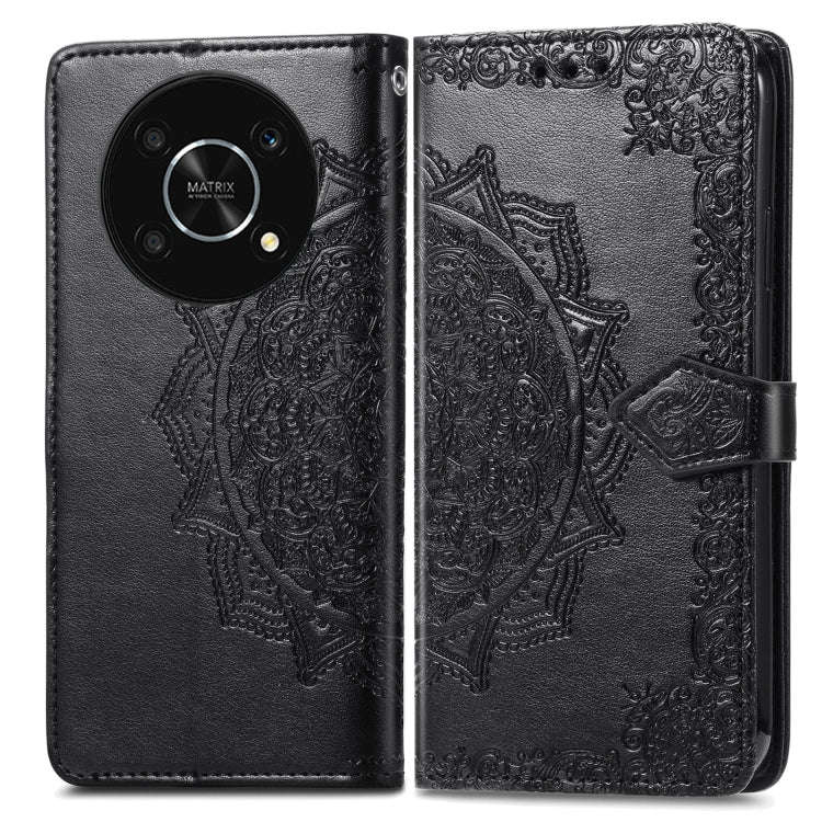 For Huawei Nova Y90 Mandala Flower Embossed Leather Phone Case(Black)