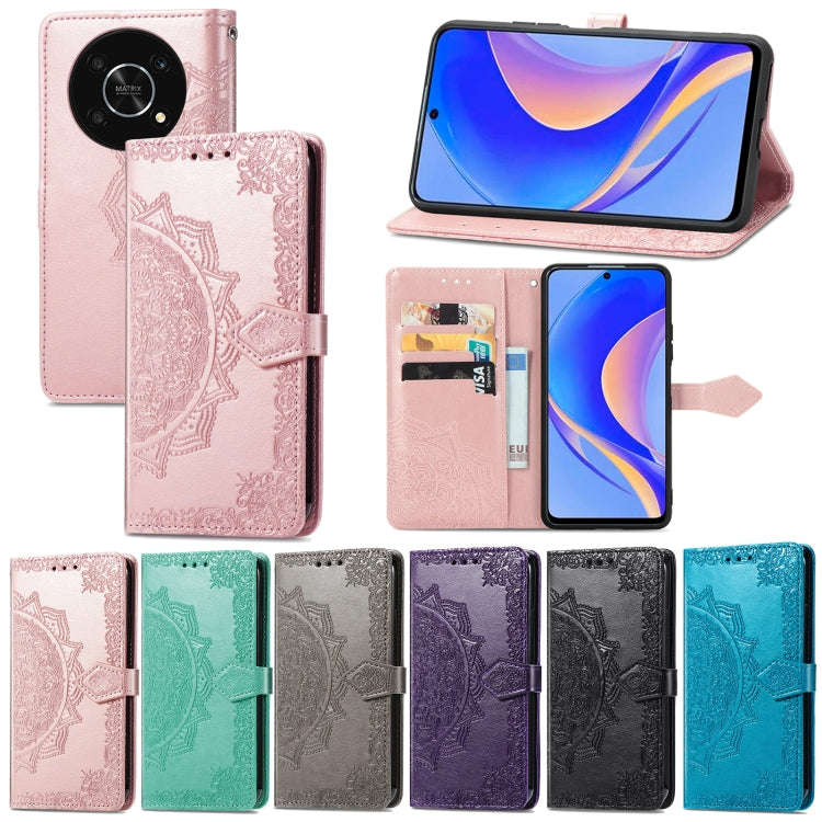For Huawei Nova Y90 Mandala Flower Embossed Leather Phone Case(Black)