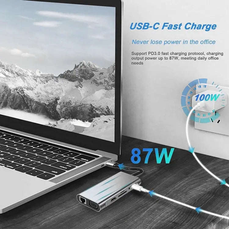 USB C HUB, USB C Adapter 11 in 1 Dongle with 4K HDMI, VGA, Type C PD, USB3.0, RJ45 Ethernet, SD/T...