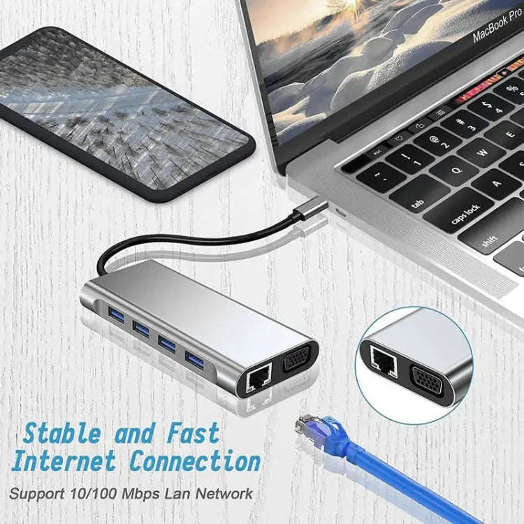 USB C HUB, USB C Adapter 11 in 1 Dongle with 4K HDMI, VGA, Type C PD, USB3.0, RJ45 Ethernet, SD/T...
