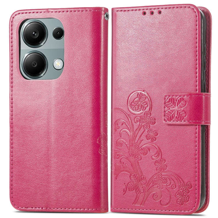 For Xiaomi Redmi  Note 13 Pro 4G Four-leaf Clasp Embossed Leather Phone Case(Magenta)