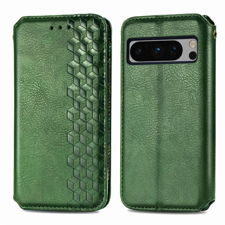 For Google Pixel 8 Pro Cubic Grid Pressed Magnetic Leather Phone Case(Green)
