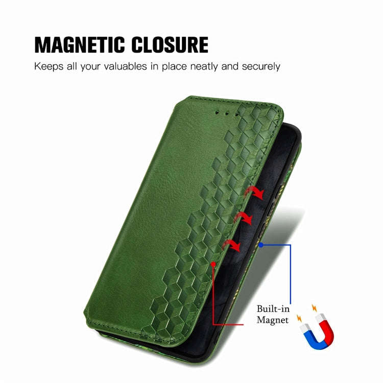 For Google Pixel 8 Pro Cubic Grid Pressed Magnetic Leather Phone Case(Green)