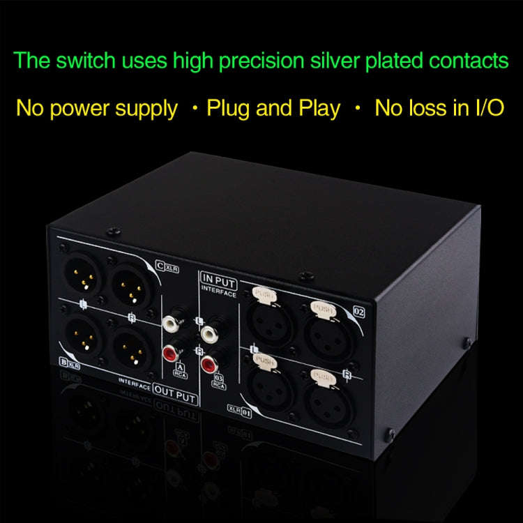 B033 3 Input To 3 Output Fully Balanced XLR Signal Passive Stereo Selector Switch Switcher