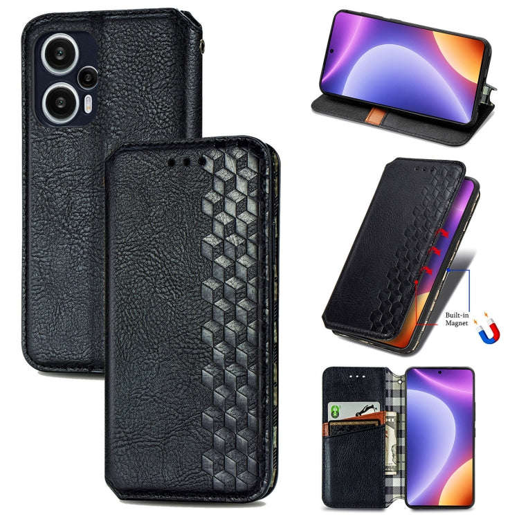 For Redmi Note 12 Turbo Cubic Grid Pressed Magnetic Leather Phone Case(Black)