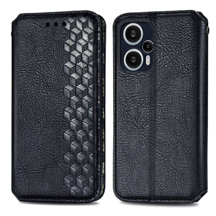 For Redmi Note 12 Turbo Cubic Grid Pressed Magnetic Leather Phone Case(Black)