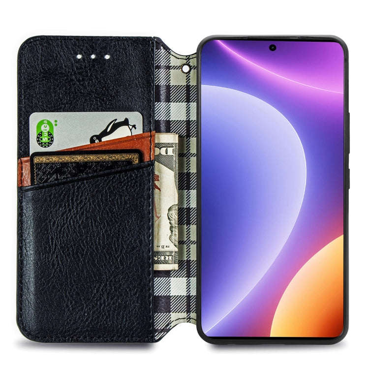 For Redmi Note 12 Turbo Cubic Grid Pressed Magnetic Leather Phone Case(Black)