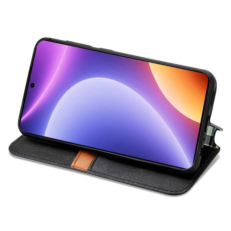 For Redmi Note 12 Turbo Cubic Grid Pressed Magnetic Leather Phone Case(Black)