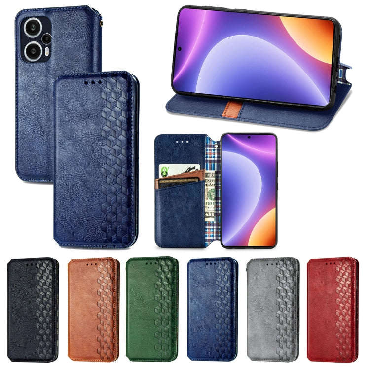 For Redmi Note 12 Turbo Cubic Grid Pressed Magnetic Leather Phone Case(Black)