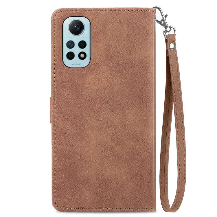 For Redmi Note 12 Pro 4G Global Embossed Flower Zipper Leather Phone Case(Brown)