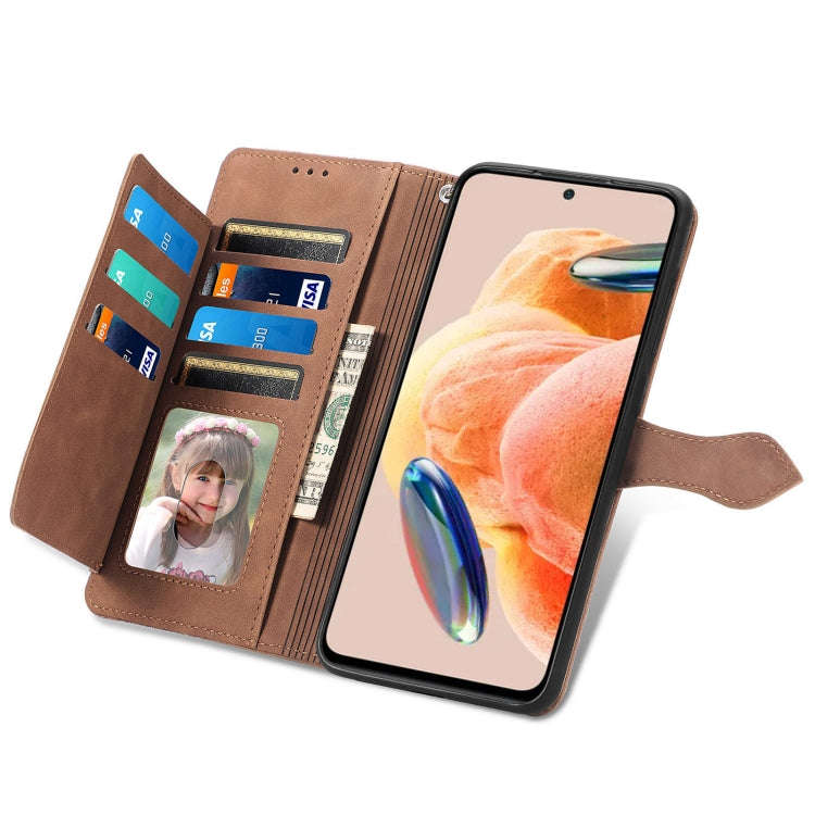 For Redmi Note 12 Pro 4G Global Embossed Flower Zipper Leather Phone Case(Brown)