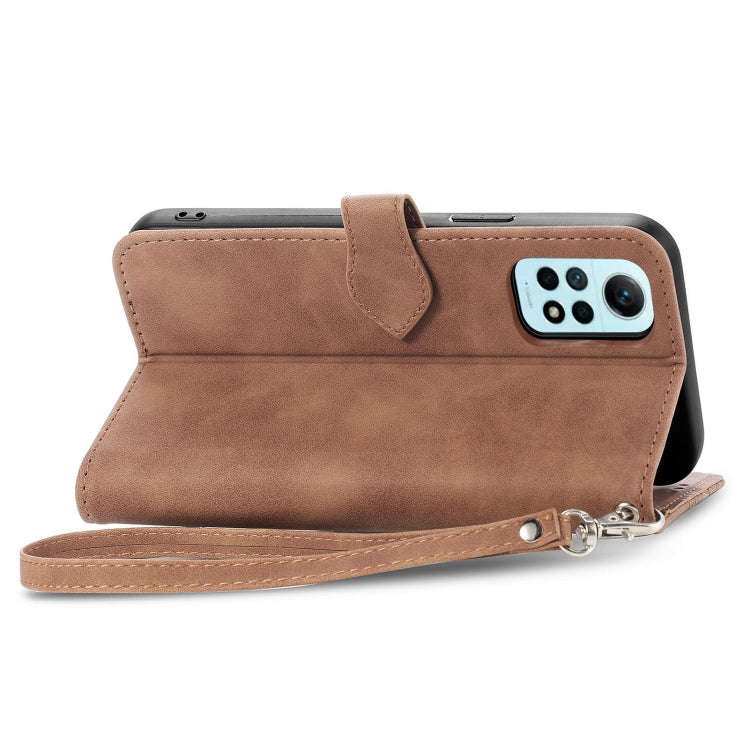 For Redmi Note 12 Pro 4G Global Embossed Flower Zipper Leather Phone Case(Brown)