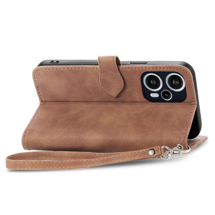 For Redmi Note 12 Turbo Embossed Flower Zipper Leather Phone Case(Brown)