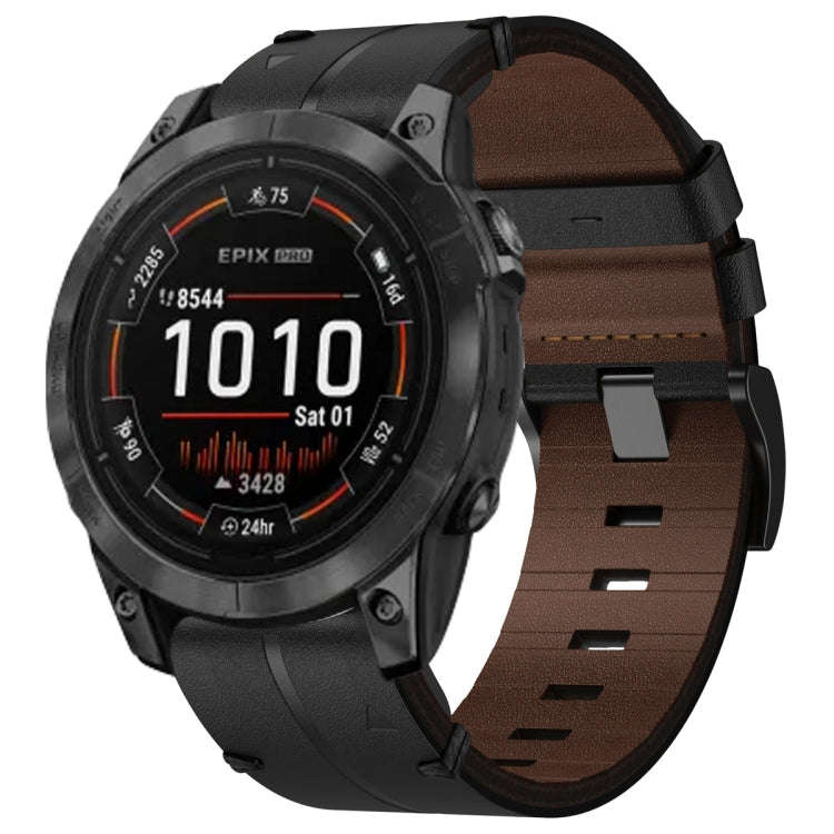 For Garmin Epix Pro 51mm Leather Textured 26mm Watch Band(Black)