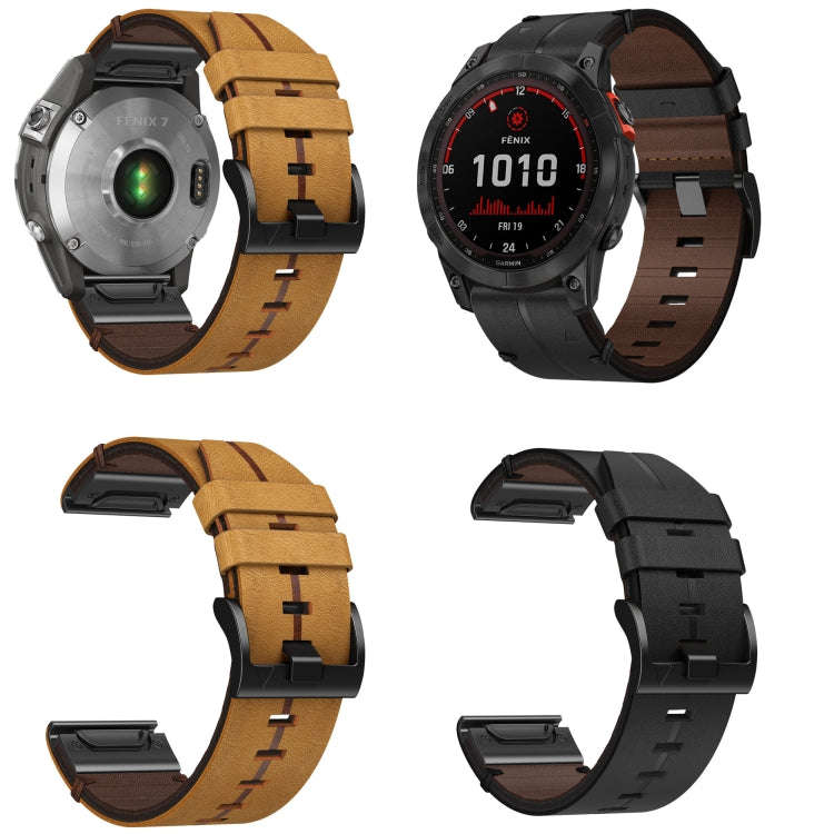 For Garmin Epix Pro 51mm Leather Textured 26mm Watch Band(Brown)