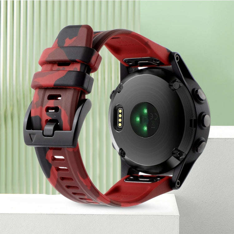 For Garmin Fenix 7X Camouflage 26mm Silicone Watch Band(Camouflage Red)