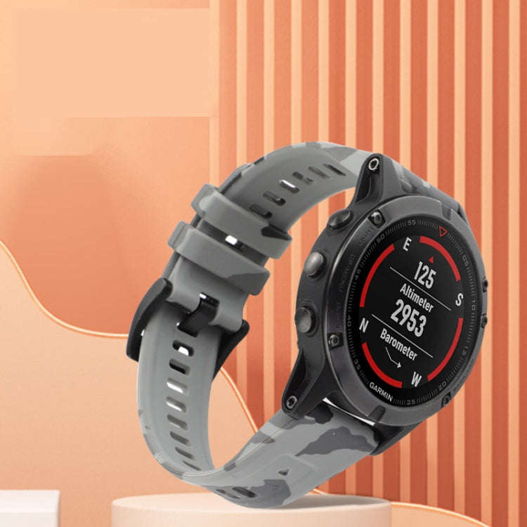 For Garmin Fenix 7X Solar Camouflage 26mm Silicone Watch Band(Camouflage Grey)