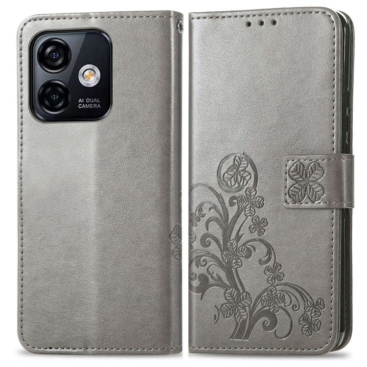 For Ulefone Note 16 Pro Four-leaf Clasp Embossed Buckle Leather Phone Case(Gray)