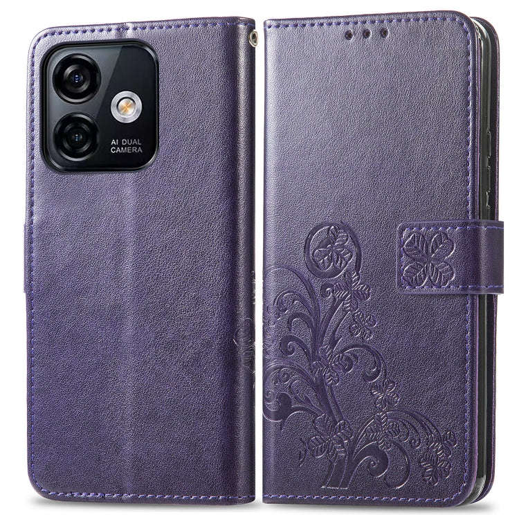 For Ulefone Note 16 Pro Four-leaf Clasp Embossed Buckle Leather Phone Case(Purple)