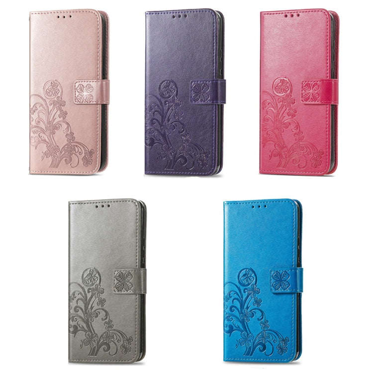 For Ulefone Note 16 Pro Four-leaf Clasp Embossed Buckle Leather Phone Case(Rose Gold)