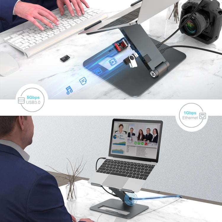 Wavlink UMD07 Adjustable Aluminum Ergonomic Portable Laptop Stand Type-C Docking Station