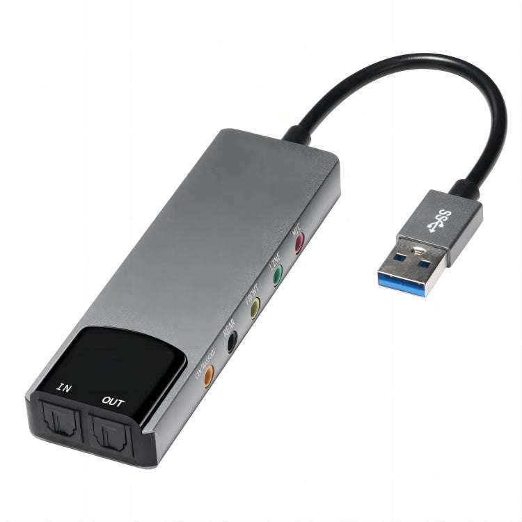 HY-601 6 in 1 USB Multi-Functional Sound Card USB + Audio 3.5 + 7.1CH / OPTICAL(Argent)