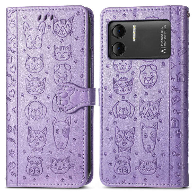 For DOOGEE X98 Pro / X98 Cat and Dog Embossed Leather Phone Case(Purple)