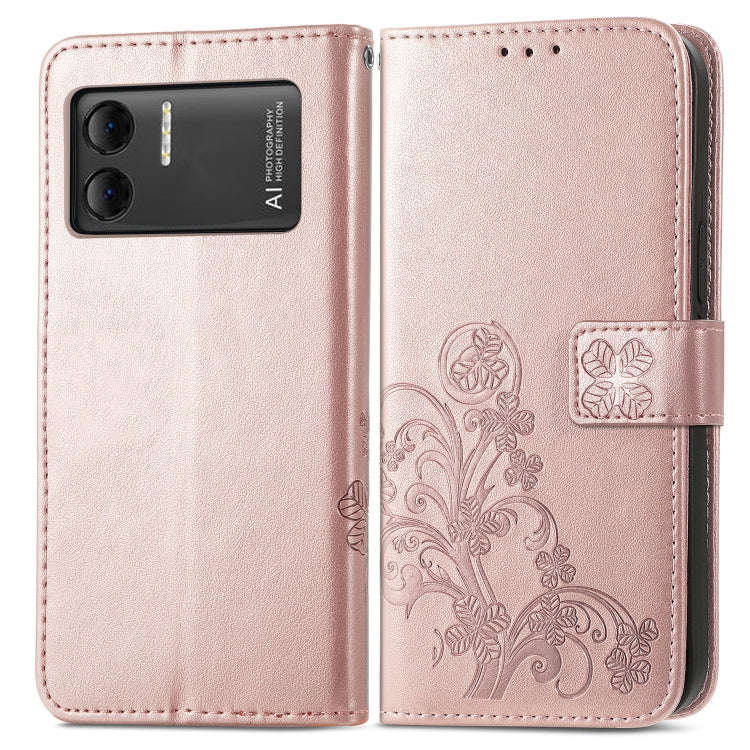 For DOOGEE X98 Pro / X98 Four-leaf Clasp Embossed Buckle Leather Phone Case(Rose Gold)