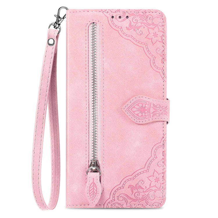 For DOOGEE X98 Pro / X98 Embossed Flower Zipper Leather Phone Case(Pink)