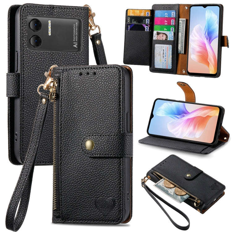 For DOOGEE X98 Pro / X98 Love Zipper Lanyard Leather Phone Case(Black)