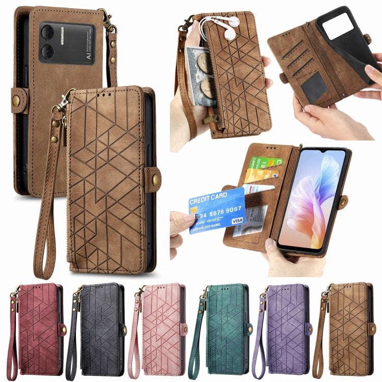 For DOOGEE X98 Pro / X98 Geometric Zipper Wallet Side Buckle Leather Phone Case(Red)