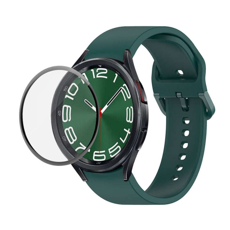 For Samsung Galaxy Watch6 Classic 43mm JUNSUNMAY Silicone Adjustable Strap + Full Coverage PMMA S...